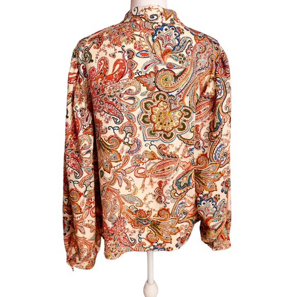 Anna-Kaci California Paisley button down shirt Blouse‎ Top size 1X puffy sleeves - Picture 3 of 7